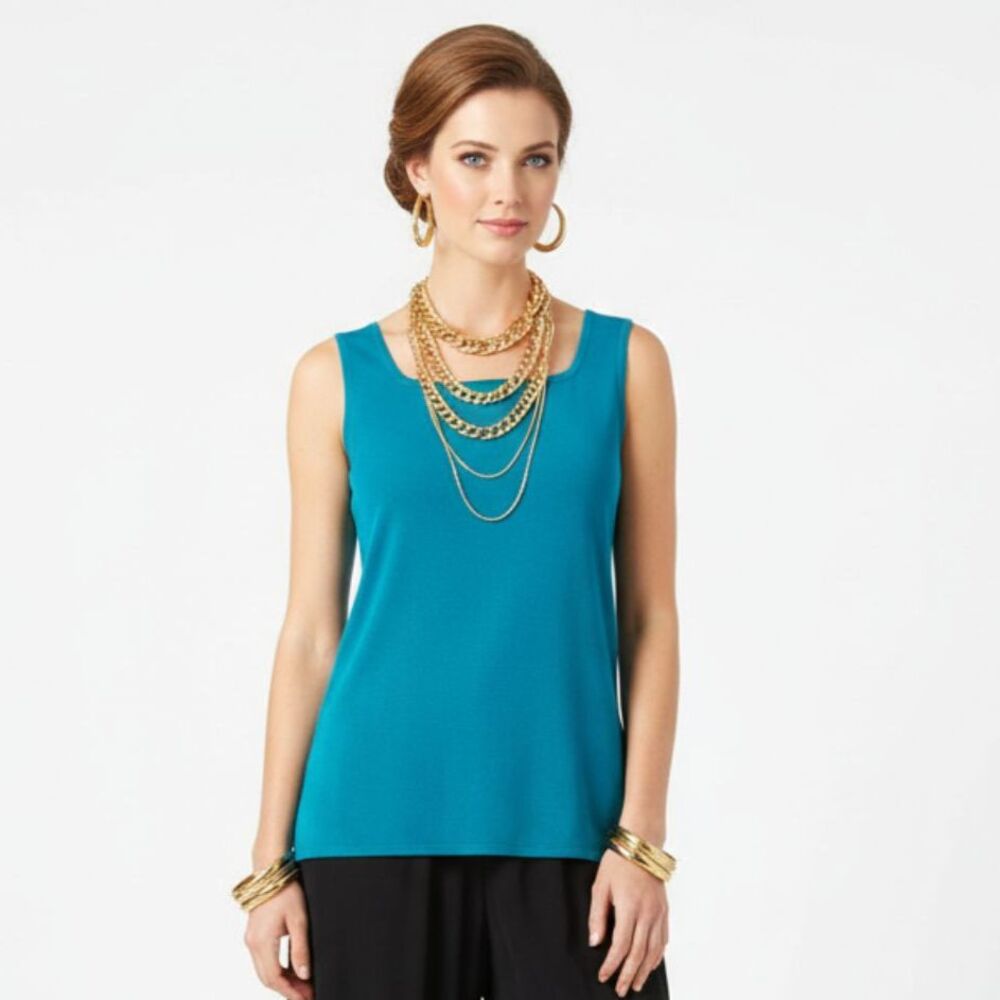 Misook Teal Blue Sleeveless Ribbed Tank Top PS